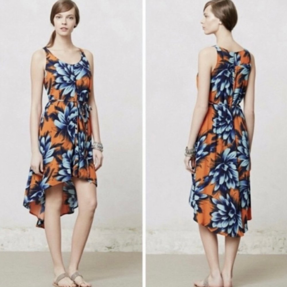 MAEVE Sunset Hibiscus Flowy Orange Blue Floral Dress